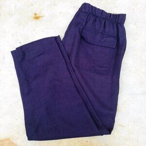 navy blue elastic waist viscose linen pants